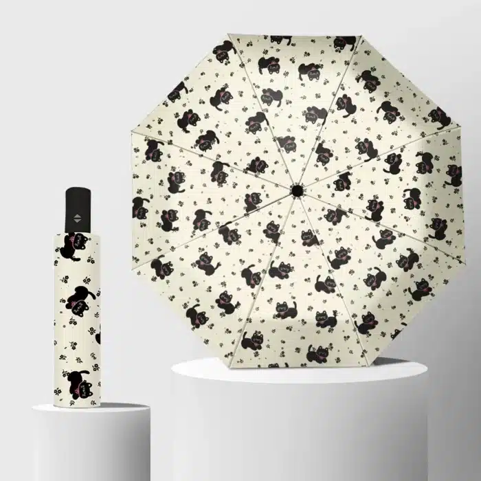 Parapluie pliant portable pour femmes, protection solaire, protection UV, parapluie de pluie et de phare, chats mignons 3