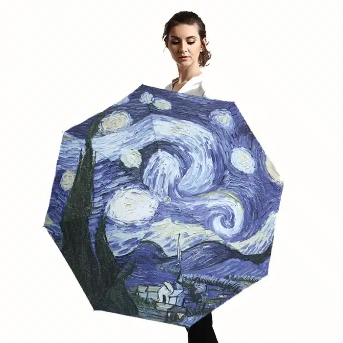 Van Gogh-Parapluie de Peinture à l'Huile pour Femme, Parasol Créatif, Ciel Étoilé, Voyage en Plein Air, Soleil, Pluie, Fille 1