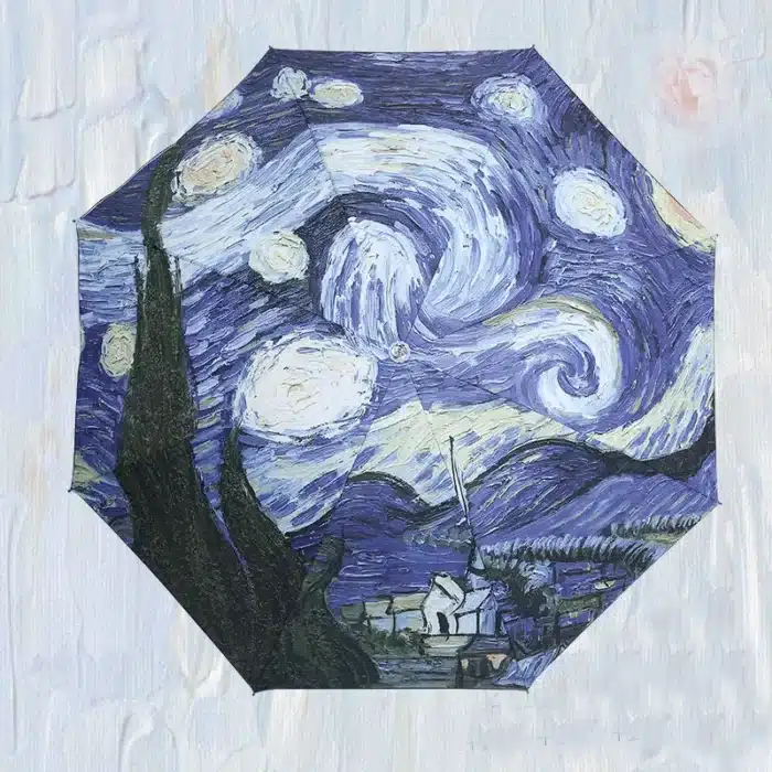 Van Gogh-Parapluie de Peinture à l'Huile pour Femme, Parasol Créatif, Ciel Étoilé, Voyage en Plein Air, Soleil, Pluie, Fille 2