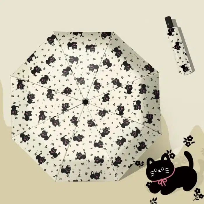 Parapluie pliant portable pour femmes, protection solaire, protection UV, parapluie de pluie et de phare, chats mignons 2