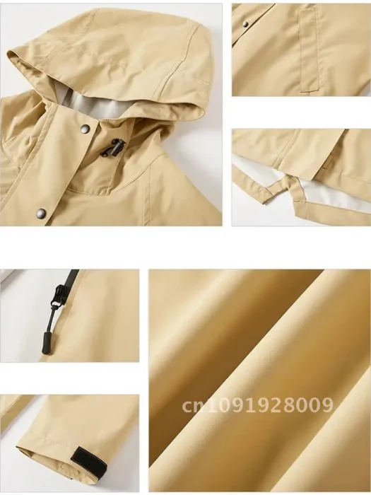Longues à capuche pour vestes de pluie pour femmes, coupe-vent imperméable, manteau d'extérieur, Trench 4
