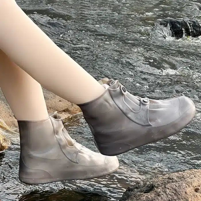 Couvre-chaussures de pluie pliable avec bouton couvre-chaussures imperméable anti-dérapant couvre-chaussures femmes hommes bottes de pluie de Sport de plein air couvre-chaussures en PVC 3