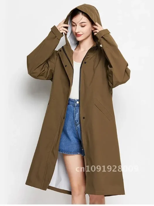 Longues à capuche pour vestes de pluie pour femmes, coupe-vent imperméable, manteau d'extérieur, Trench 6