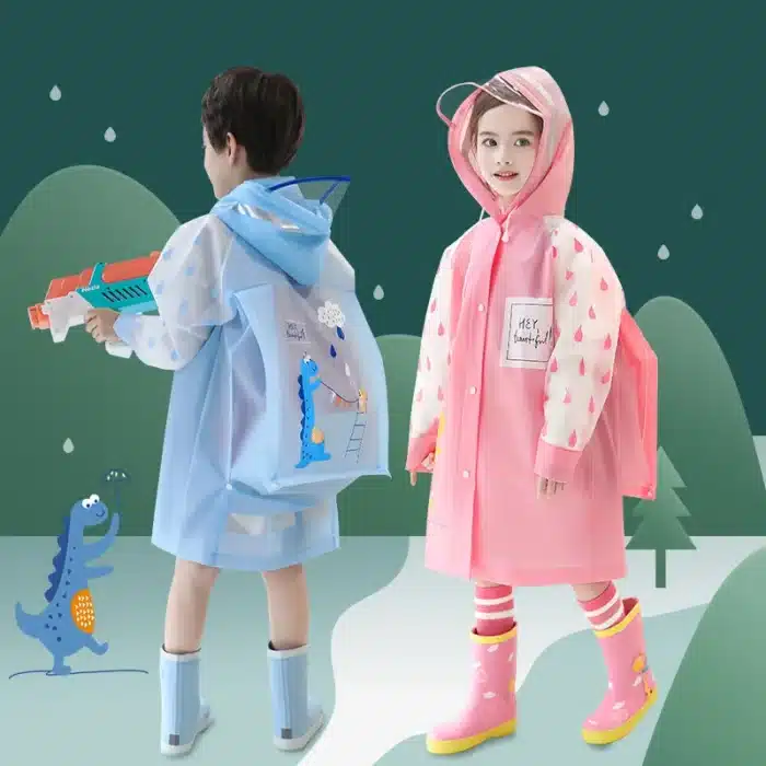 Enfants imperméable filles garçons écoliers sac à dos localisation imperméable dessin animé vêtements de pluie pour 2-12 ans enfants 2